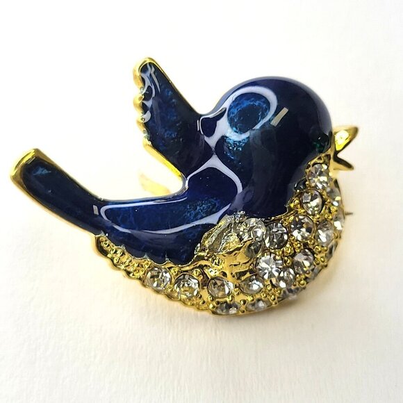 Tiny Blue Bird Brooch - Picture 1 of 6